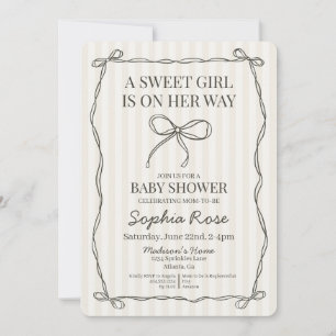 Invitación Black Coquette Bow Beige Strige Baby Shower