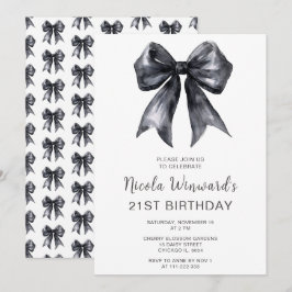 Invitación Black Coquette Bow Birday Party