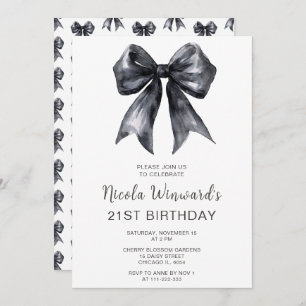Invitación Black Coquette Bow Birday Party
