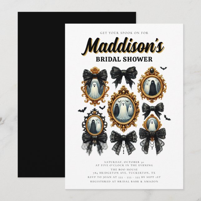 Invitación Black Coquette Bow Vintage Halloween Bridal Shower (Anverso / Reverso)