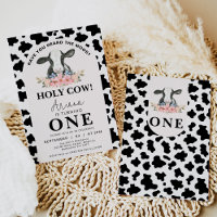 Black Cow Print Arch Floral Holy Cow 1er cumpleaño