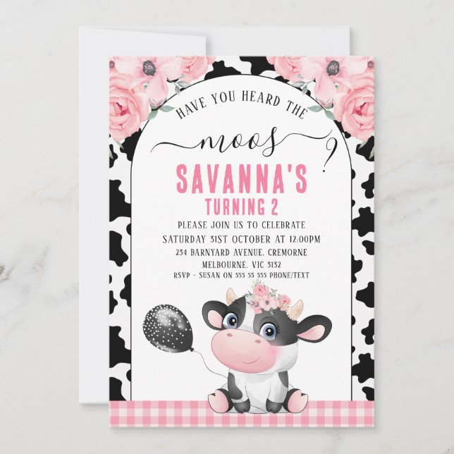 Invitación Black Cow Print Te Has Oído El Cumpleaños De Los M (Anverso)