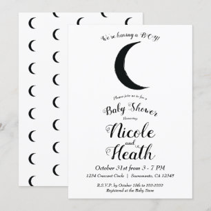 Invitación Black Crescent Moon Astrología Zodiac Baby Shower