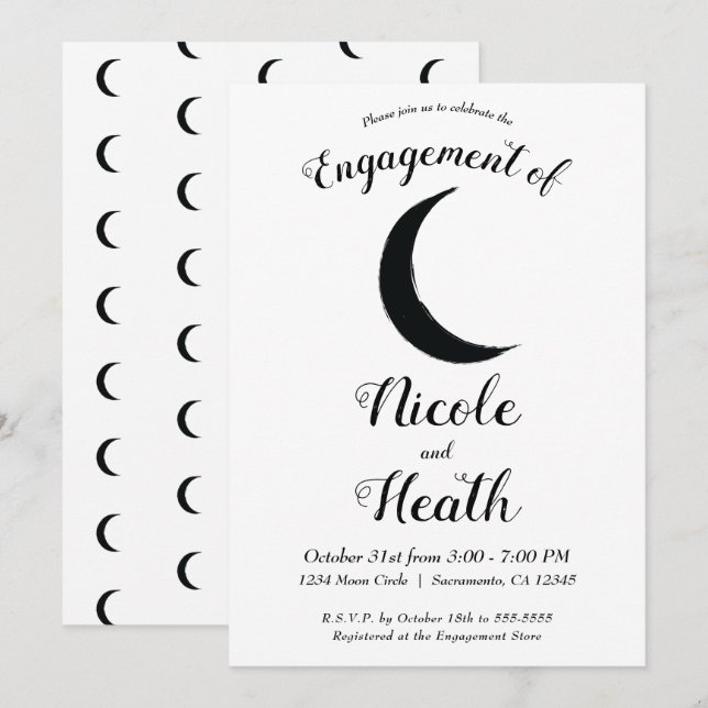 Invitación Black Crescent Moon Astrología Zodiac Engagement (Anverso / Reverso)