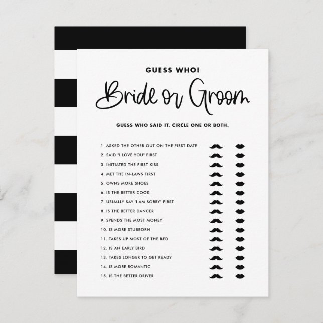 Invitación Black Cute Modern Caligraphy Bride o Groom Game (Anverso / Reverso)