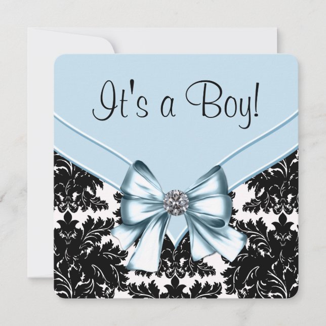 Invitación Black Damask Blue and Black Baby Shower (Anverso)