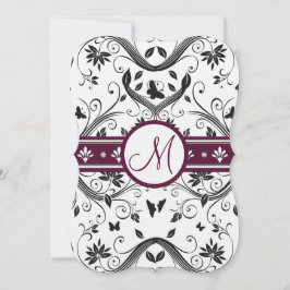Invitación Black Damask Butterfly Swirls Plum Wedding Invita