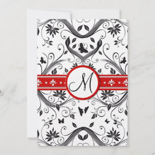 Invitación Black Damask Mariposa Swirls Boda Roja Invita