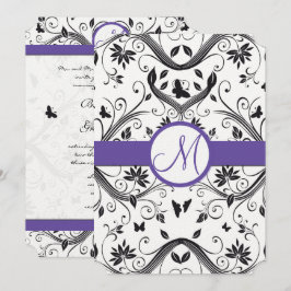 Invitación Black Damask Mariposa Swirls Boda Roja Invita