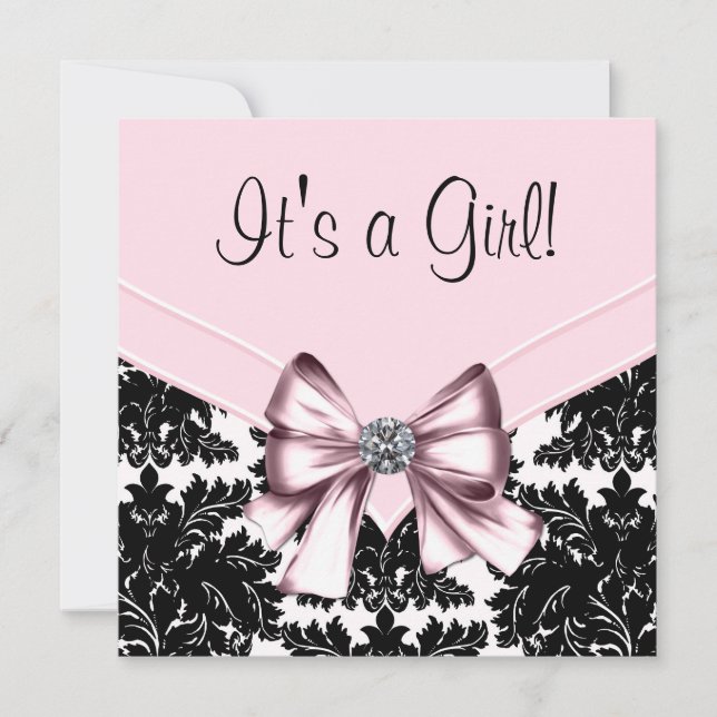 Invitación Black Damask Pink and Black Baby Shower (Anverso)