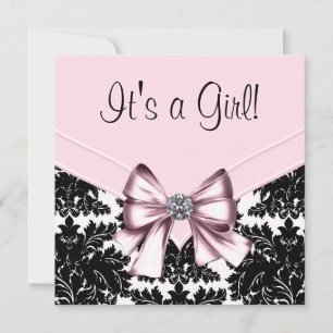 Invitación Black Damask Pink and Black Baby Shower