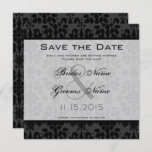 Invitación Black Damask Swirls Wedding Save the Date (Anverso / Reverso)
