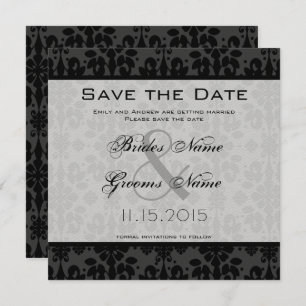 Invitación Black Damask Swirls Wedding Save the Date