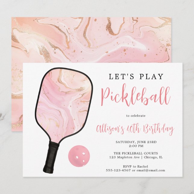 Invitación Black de oro rosa Fiesta de cumpleaños de Pickleba (Anverso / Reverso)