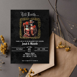Invitación Black Día De Los Muertos Skulls Engagement Party