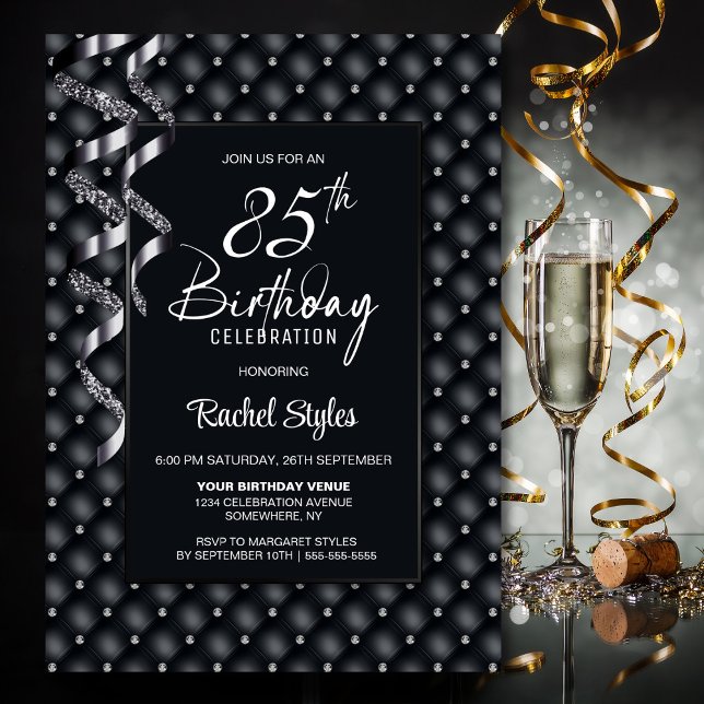 Invitación Black Diamond Pattern 85th Birthday Party (Subido por el creador)