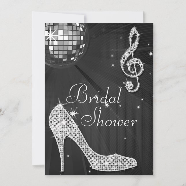 Invitación Black Disco Ball & Sparkle Heels Bridal Shower (Anverso)