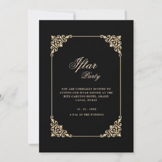 Invitación Black Elegant Classic Frame Script Iftar Party