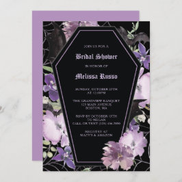 Invitación Black Elegant Gothic Floral Coffin Bridal Shower