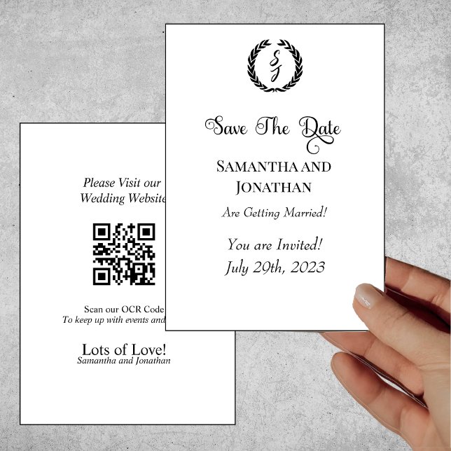 Invitación Black Elegant Monogram Wreath Save the Date Card (Subido por el creador)