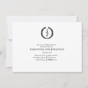 Invitación Black Elegant Monogram Wreath Wedding Rehearsal