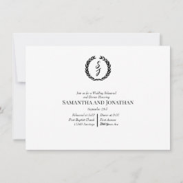 Invitación Black Elegant Monogram Wreath Wedding Rehearsal 