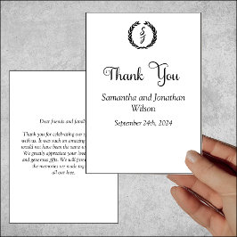 Invitación Black Elegant Monogram Wreath White Thank You Card