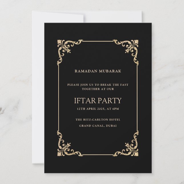 Invitación Black Elegant Vintage Frame Ramadan Iftar Party (Anverso)