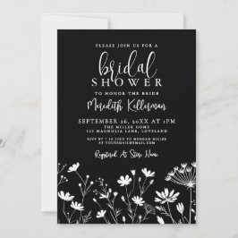 Invitación Black Elegant Wildflower Bridal Shower
