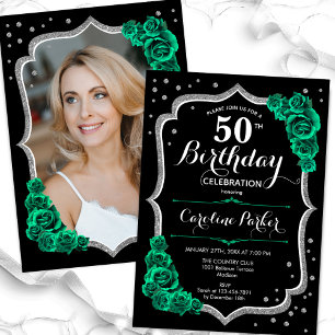Invitación Black Emerald Green Photo 50th Birthday