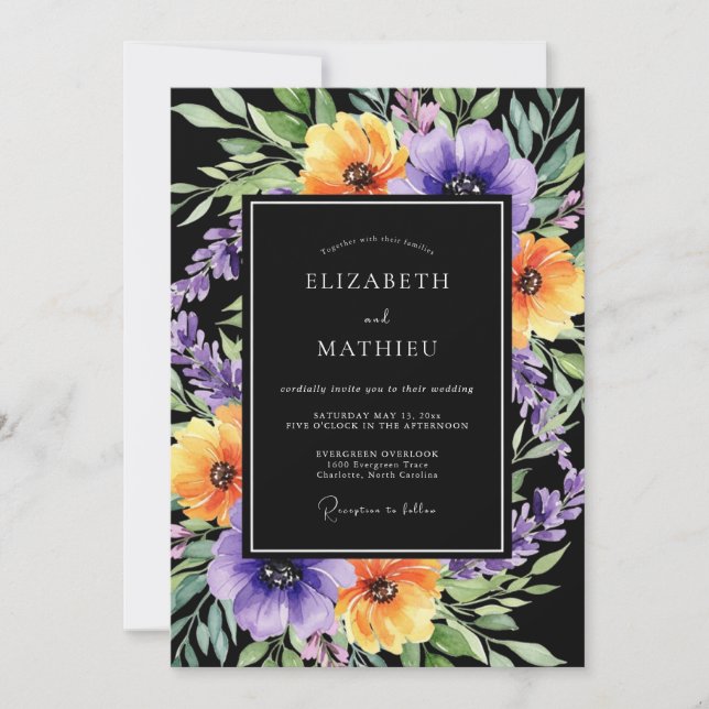 Invitación Black Exquisite Botanical Autumnal Wedding (Anverso)