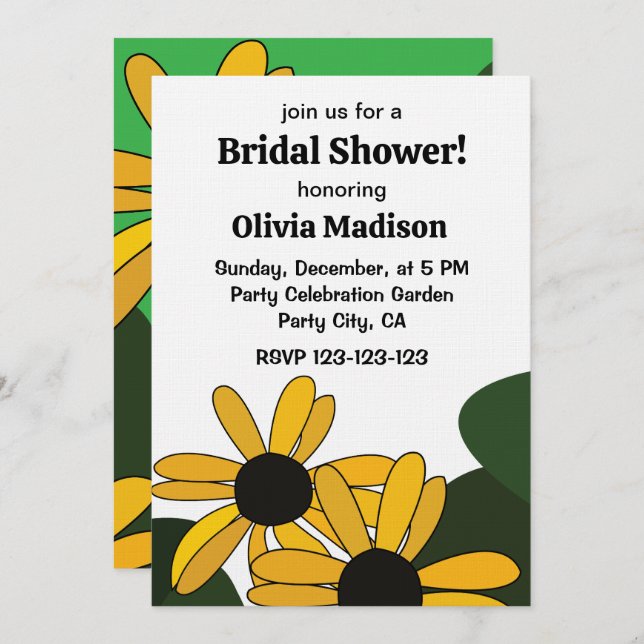 Invitación Black Eyed Susan Flower Floral Bridal Shower (Anverso / Reverso)