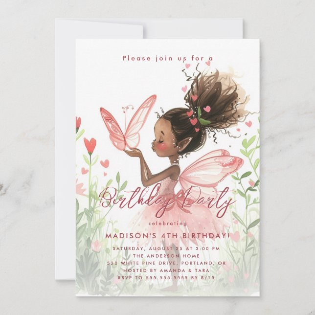 Invitación Black Fairy Ballerina Birthday Party (Anverso)