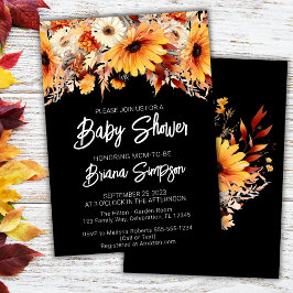 Invitación Black Fall Floral Baby Shower