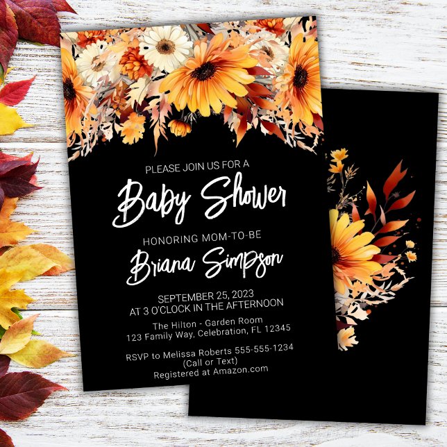 Invitación Black Fall Floral Baby Shower (Subido por el creador)