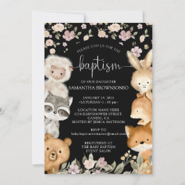 Invitación Black Farm Bear Fox Rabbit Raccoon Baptism