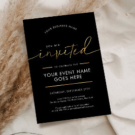 Invitación Black & Faux Gold Estás Invitado Evento de la Empr
