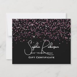 Invitación Black & Faux Pink Glitter Gift Certificate Card