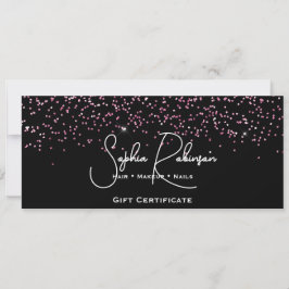 Invitación Black & Faux Pink Glitter Gift Certificate Card