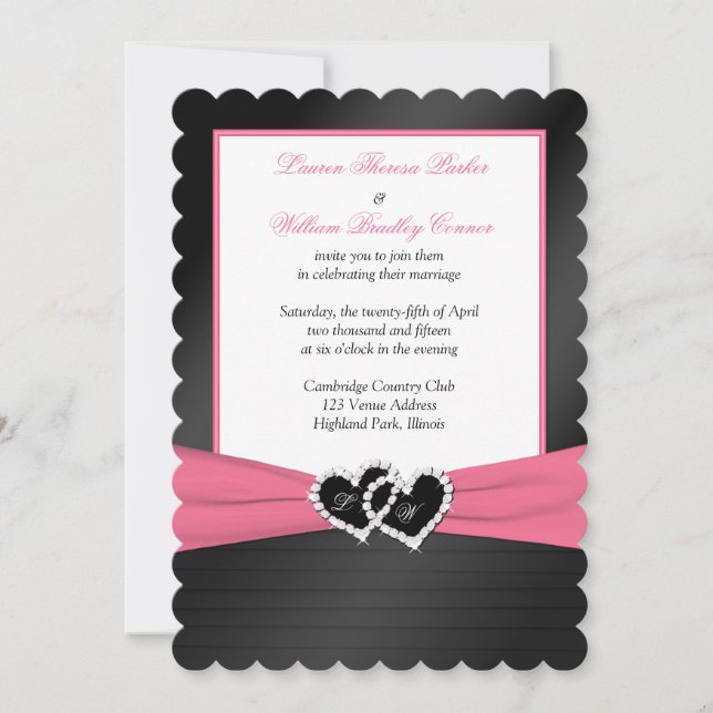Invitación Black FAUX rosa invita a casar a los corazones (Anverso)