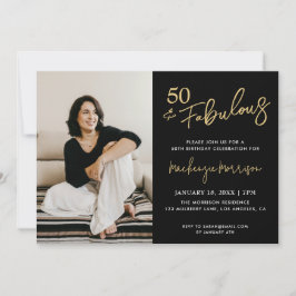 Invitación Black Fifty and Fabulous Script Birthday Party
