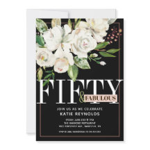 Black Fifty and Fabulous White Floral Birday