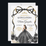 Invitación Black Floral Bow Princess Gold Crown Quinceañera<br><div class="desc">EDITABLE Black Floral Bow Princesa Crown Oro Quinceañera Invitación Princesa Negra Vestidos Quinceañera Quinceañera 15º Chica Cumpleaños Invitar A La Corona De Oro Mis Quince Anos,  Fiesta de Cumpleaños 15º</div>