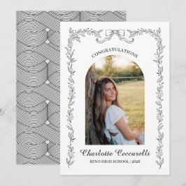 Invitación Black Floral Elegant Frame Geo Grad Announcement