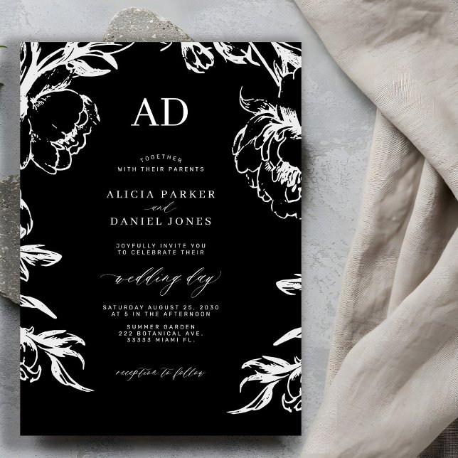Invitación Black floral elegant wedding (Subido por el creador)