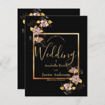 Black Floral Gold Script Elegant Wedding