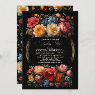 Invitación Black Floral Moody Botanical Gothday Party