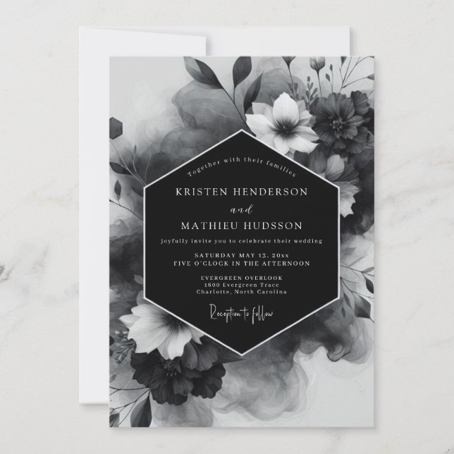 Invitación Black Floral Opulent Wedding (Anverso)