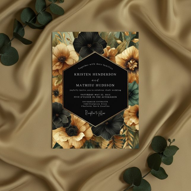 Invitación Black Floral Opulent Wedding (Subido por el creador)