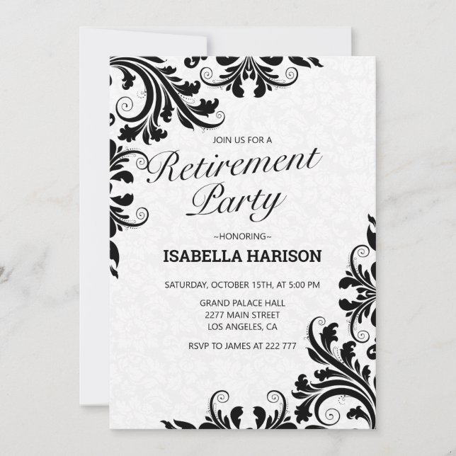Invitación Black Floral Swirls (Anverso)
